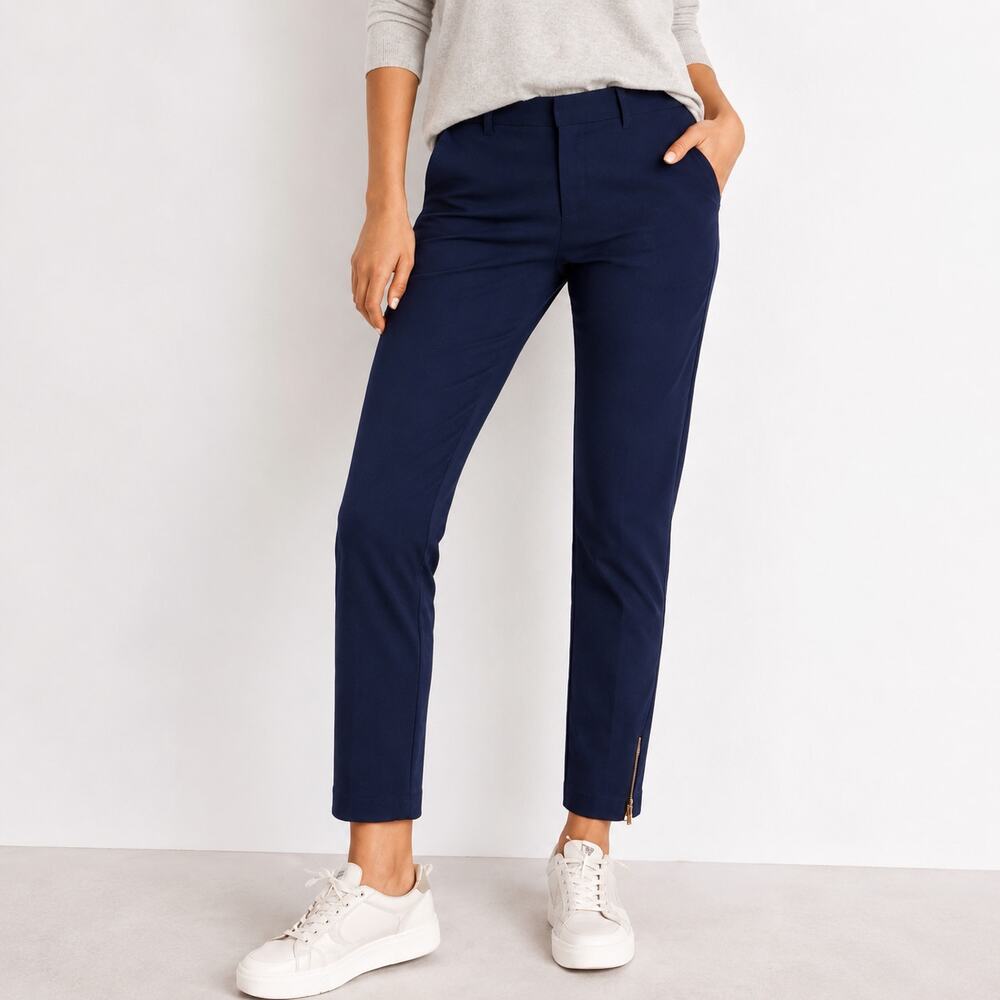 LOFT Marisa Navy Blue Ankle Zip Slim Pants Size 12 Office Workwear